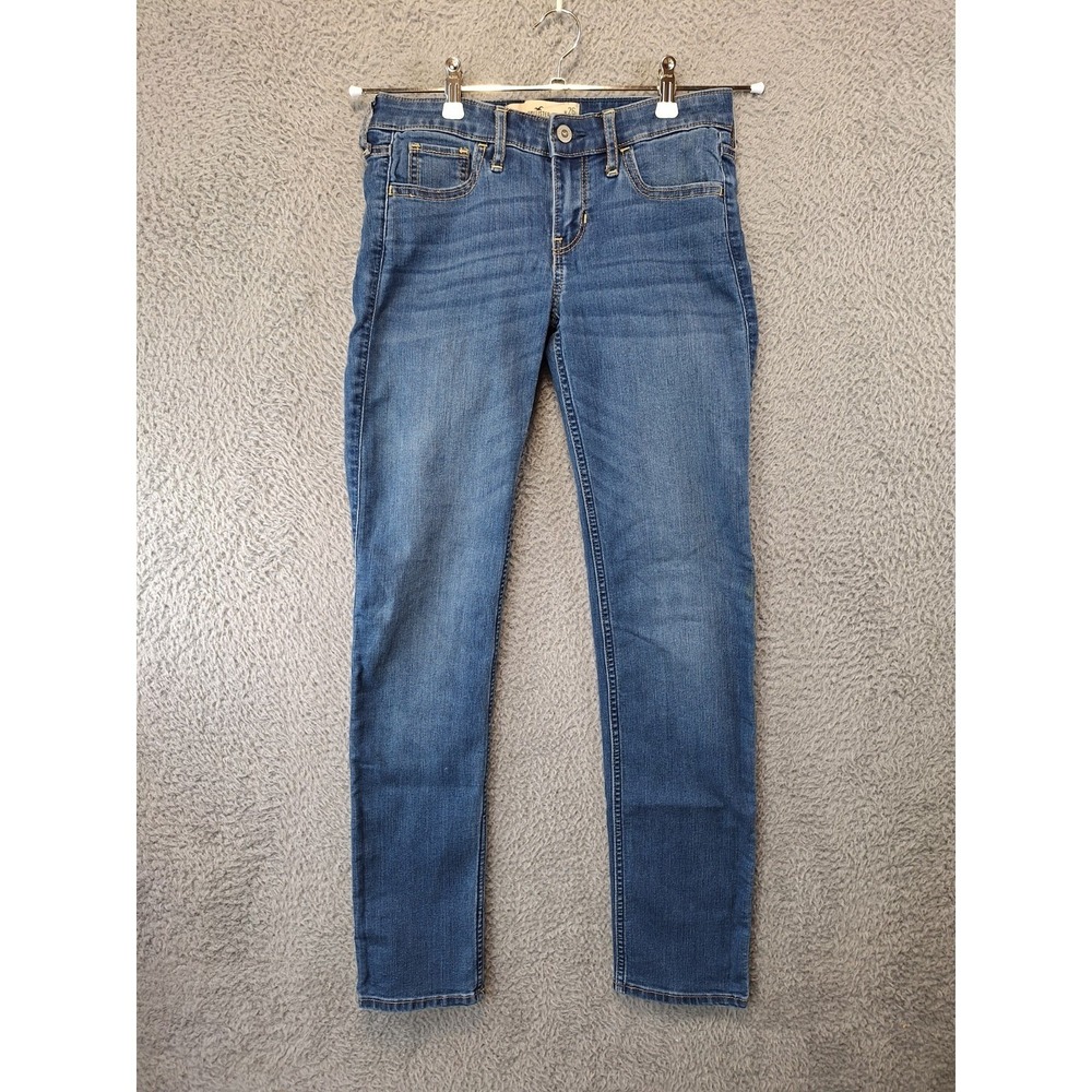 Hollister Jeans Juniors 3R (Fits 28x29) Blue Denim Whiskered Super Skinny Leg